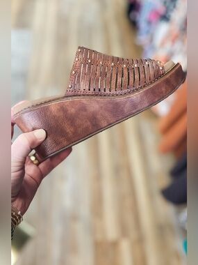 Corkys Footwear Bourbon Much Better Wedge Slide Sandals laser cut single strap